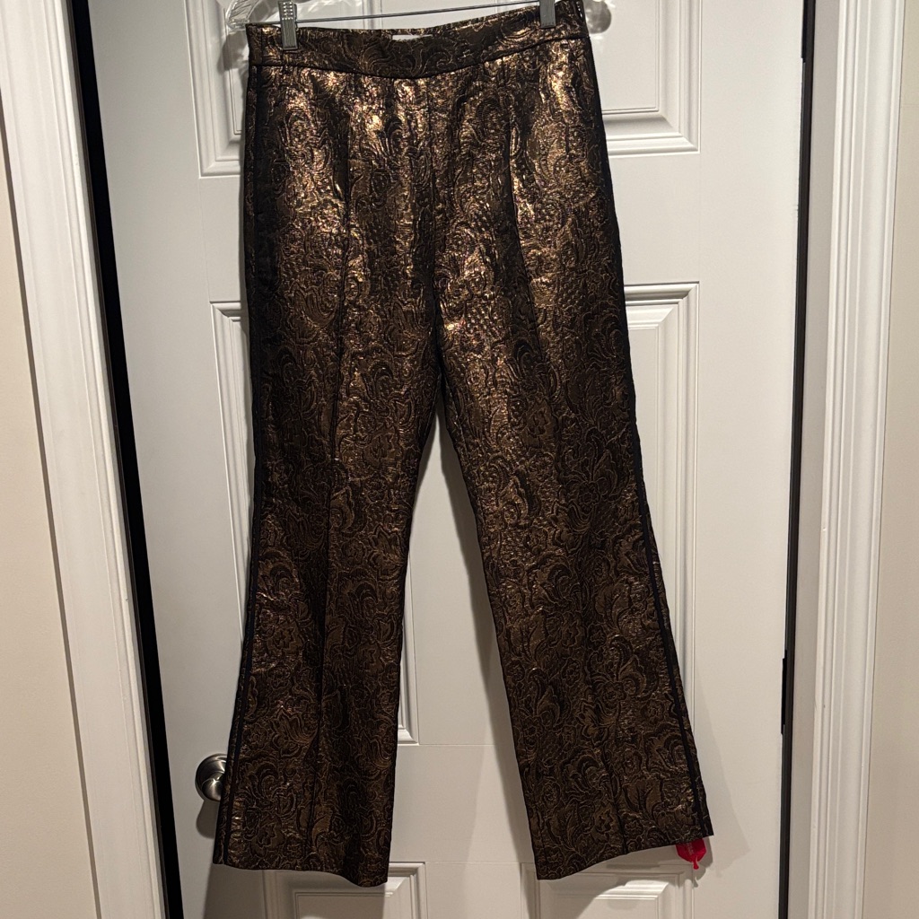 Sandro Gold And Black Brocade Kickout Flare Ankle Length Pants